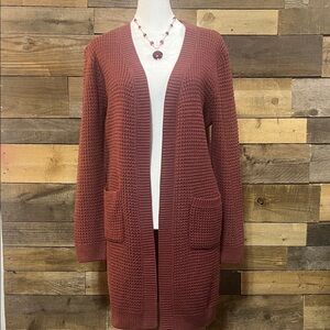 Women's Long Rust/Plum Cardigan Sweater